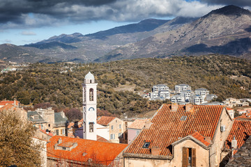 Corte, a city in the mountains, France, the island of Corsica. Beautiful city landscape