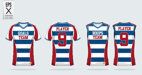 Obraz premium T-shirt sport template design for soccer jersey, football kit and tank top for basketball jersey. Sport uniform in front view and back view. Sport shirt mock up for sport club. Vector Illustration.
