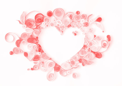 Paper quilling, decorative heart with copy space; valentines background