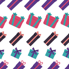 Fototapeta premium Seamless pattern with gift boxes on white background. Vector illustration 