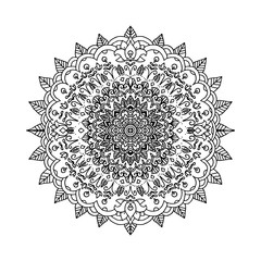 Abstract mandala ornament. Asian pattern. Black and white authentic background. Vector illustration.