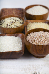 Six bowls with different varieties of rice