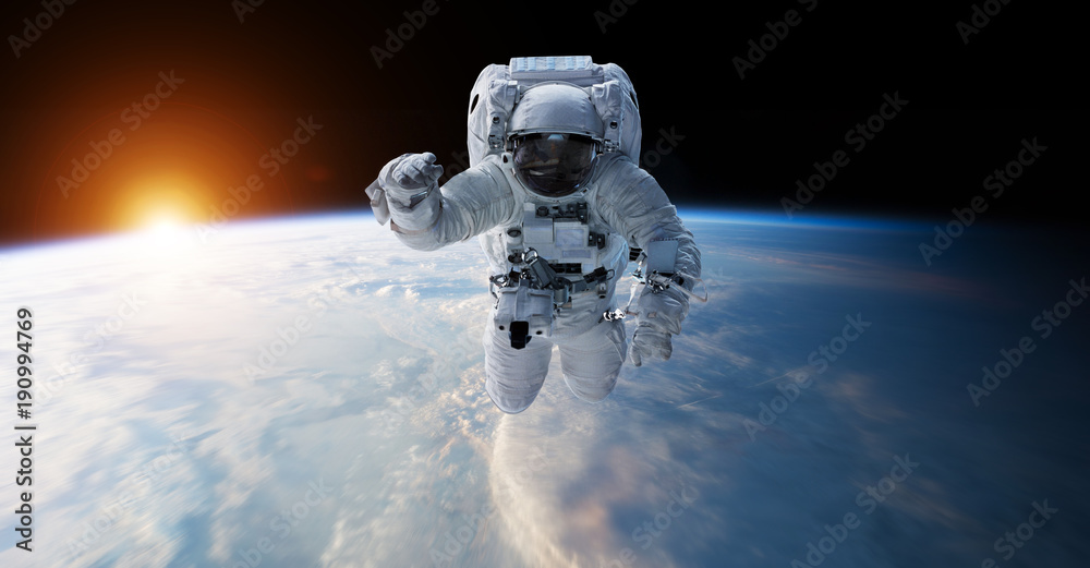 Poster astronaut floating in space 3d rendering elements of this image furnished by nasa