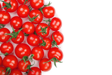 Cherry small tomatoes isolated on white background with copy space for your text. Top view. Flat lay