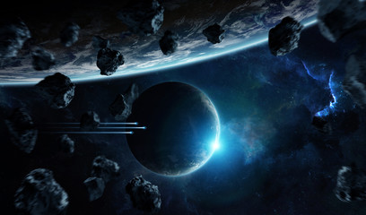 Naklejka na ściany i meble Distant planet system in space with exoplanets 3D rendering elements of this image furnished by NASA