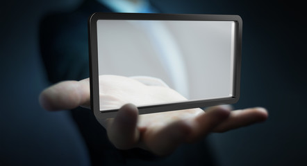 Businessman using digital screens tablet 3D rendering