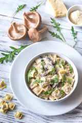 Portion of creamy mushroom ravioletti