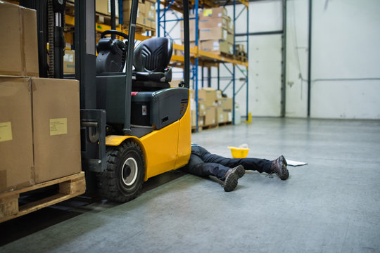 Warehouse worker after an accident in a warehouse.