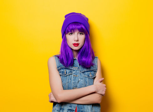 young style hipster girl with purple hair