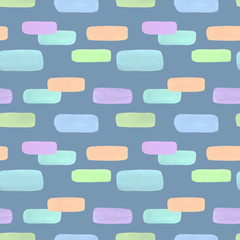 Abstract geometric seamless pattern with colorful blobs. Vintage style watercolor background on grey. For paper, textile, decoration and wrapping.