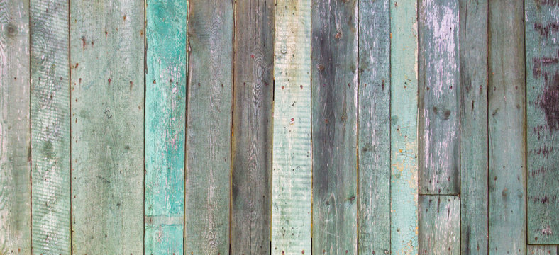 Vintage shabby turquoise weathered painted wood texture as banner background