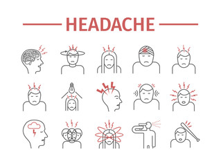 Headache line icons. Symptoms. Vector signs for web.