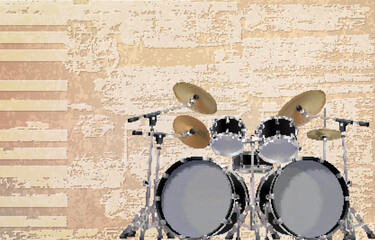 abstract grunge piano background with black drum kit