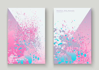 Pastel pink cyan explosion paint splatter artistic cover design. Fluid gradient dust splash texture background. Trendy creative template vector Cover Report Catalog Brochure Flyer Product
