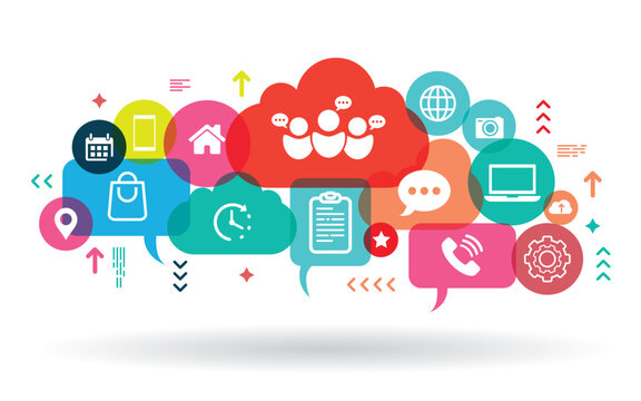 Business hand holding mobile phone with icons. Application abstract network