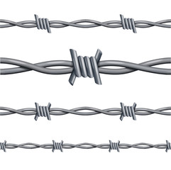 Realistic 3d Detailed Barbed Wire Line Set. Vector