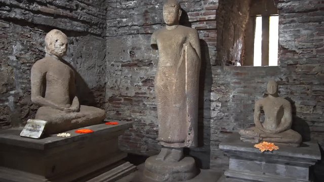 Buddhist Sculptures inside Ancient Temple Ruins in Polonnaruwa, Sri Lanka