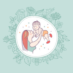 The mother and baby. Vector illustration