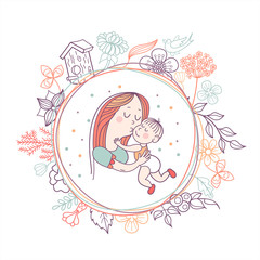 The mother and baby. Vector illustration