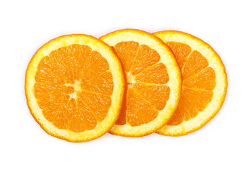 Fresh juicy orange slices isolated on white background, top view