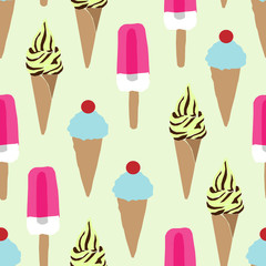 Desserts - simple color seamless pattern with ice cream