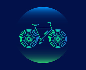 Fototapeta na wymiar Modern Neon Thin Icon of bicycle on Blue Background.