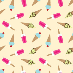 Desserts - simple color seamless pattern with ice cream