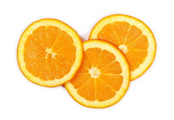 Fresh juicy orange slices isolated on white background, top view