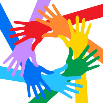 Hands Icon in Rainbow Colors. Vector illustration. 