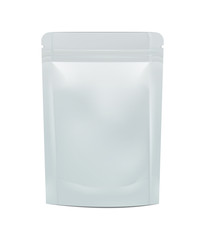 Single blank foil food pouch bag pack on white background