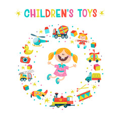 Naklejka premium A set of childrens toys. Vector illustration