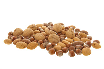 Assortment nuts on white background