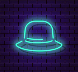 Hat hipster neon silhouette isolated icon, electic light background, vector illustration