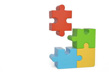 Colorful puzzle on white background.3D illustration.