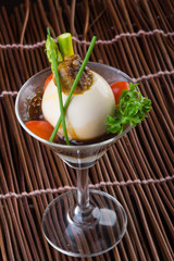 japanese cuisine. japanese boiled egg on the background