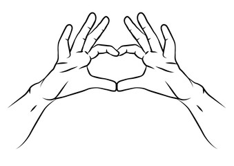 Vector hand drawn illustration for Saint Valentines Day. Hands in heart shape. Sign of love isolated on white background