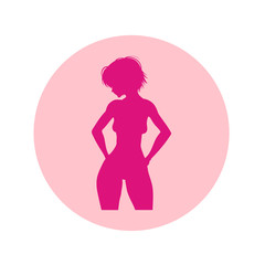 Fototapeta na wymiar Icono plano silueta chica desnuda de pie en circulo rosa