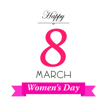 Icono plano Happy 8 March y Women s Day en cinta en fondo blanco