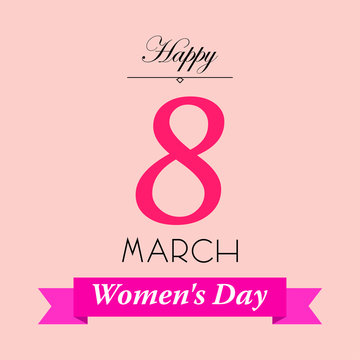 Icono plano Happy 8 March y Women s Day en cinta en fondo rosa