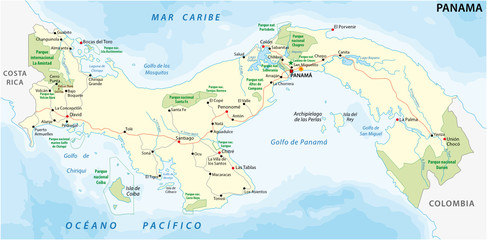 panama road and national park vector map