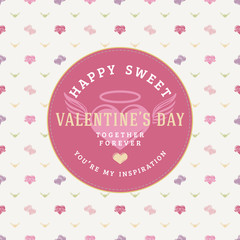 Happy Valentines Day typography greeting card. Vector design template with seamless background and romantic signs