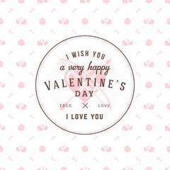 Happy Valentines Day typography greeting card. Vector design template with seamless background and romantic signs