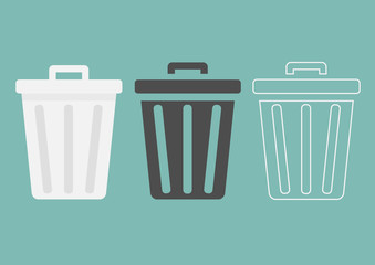 Trash can icon in three different style