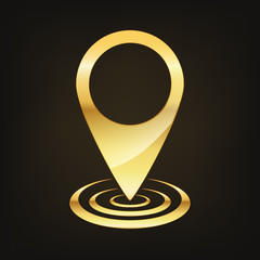 Golden map pointer icon. Vector illustration.