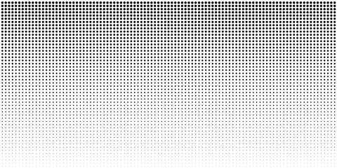 Vertical bw gradient halftone dots background, horizontal template using black halftone dots pattern.