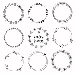 Set of vector ornamental round frames on white background