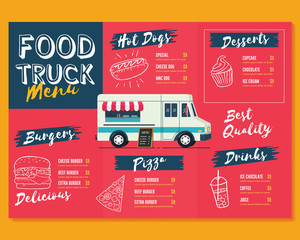 Food truck menu template. Fast food brochure menu