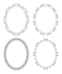 floral ornament on decorative oval frames - vector set