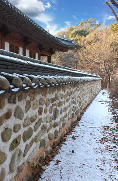 Korean traditional wall and snowy view