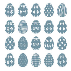 set of decorative monochrome egg icons with patterns